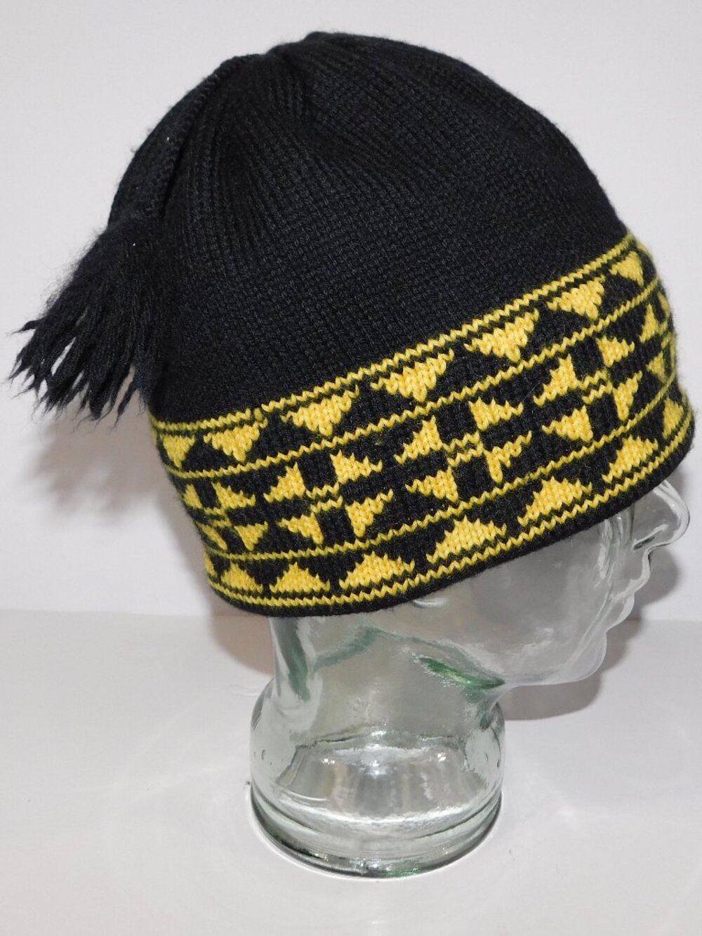 VTG Merkley HeadGear Yellow Black Wool Toque Hat Beanie Ski Snowboarding